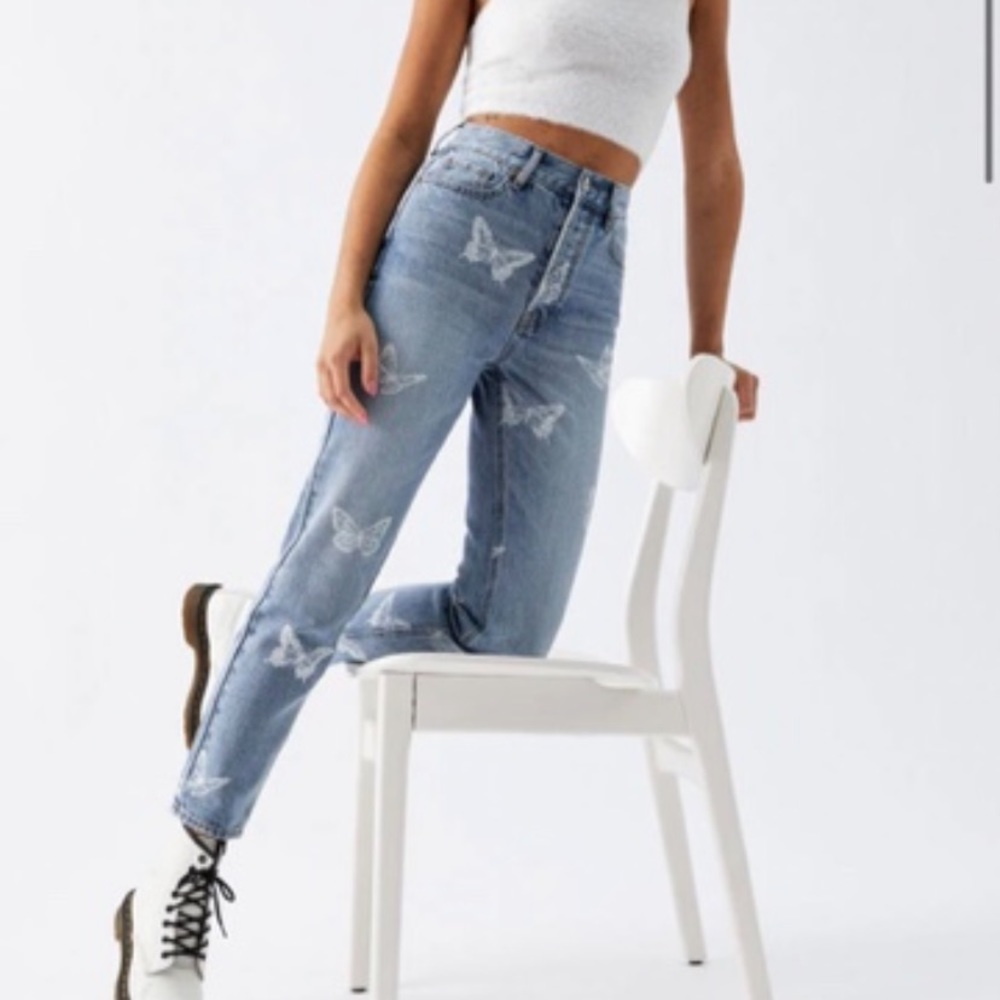 Pacsun Ultra High Rise Light/Medium Wash Butterfly Jeans